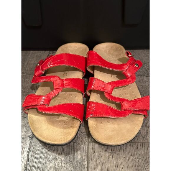 Vionic Women's Red Paros Backstrap Leather Slip On Slide Sandals Size 7 - Picture 2 of 6